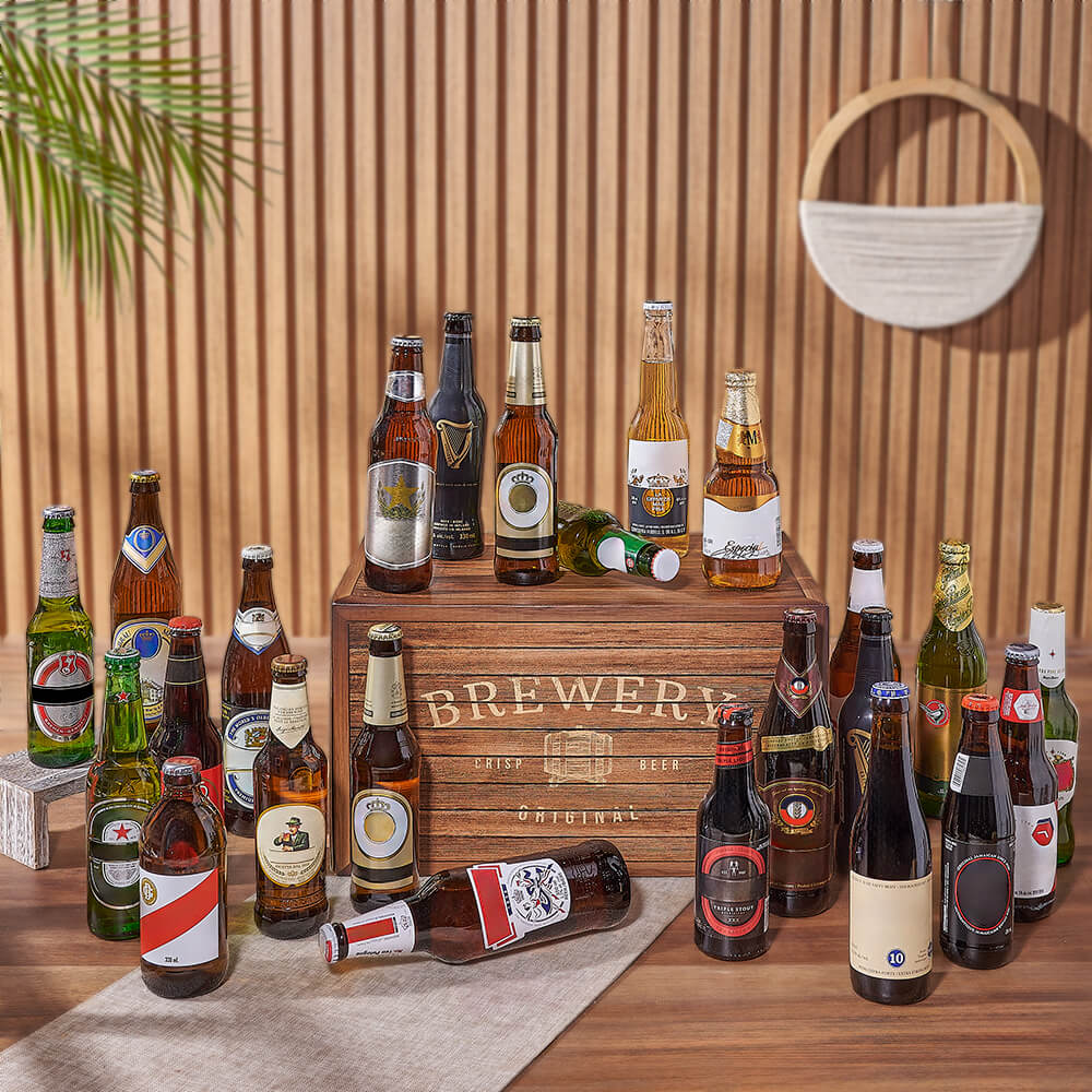 Brewery Wooden Box Beer Gift Featuring 24 Assorted Beers – how the gift is presented