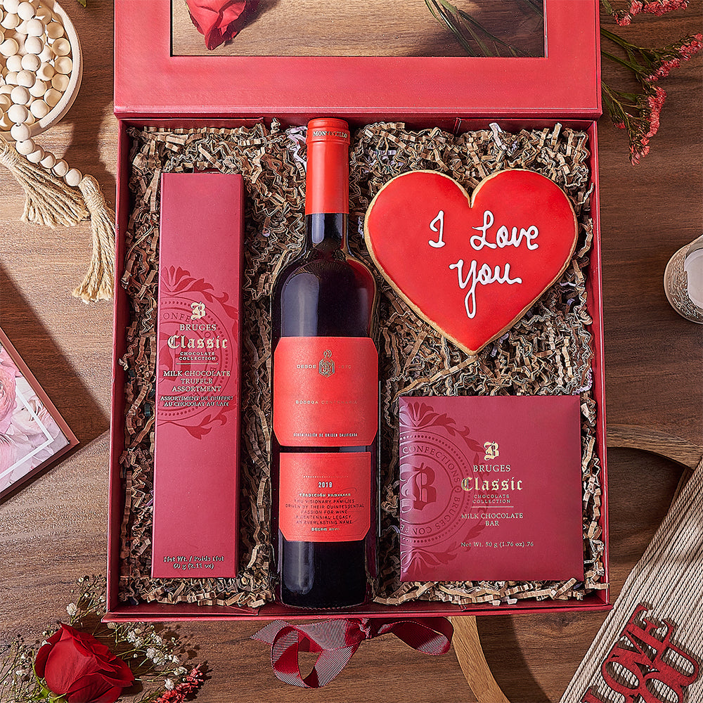 Wine and Chocolate Valentine's Day Gift – how the gift is presented