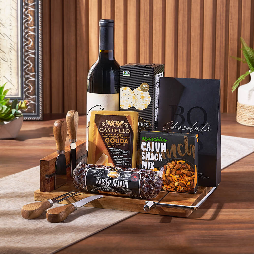 Warm Wishes Wine & Cheese Basket, wine gift, wine, cheese gift, cheese, charcuterie gift, charcuterie, Toronto delivery