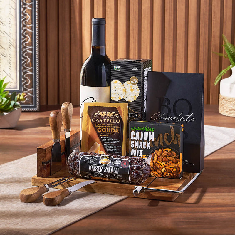 Warm Wishes Wine & Cheese Basket, wine gift, wine, cheese gift, cheese, charcuterie gift, charcuterie, Toronto delivery