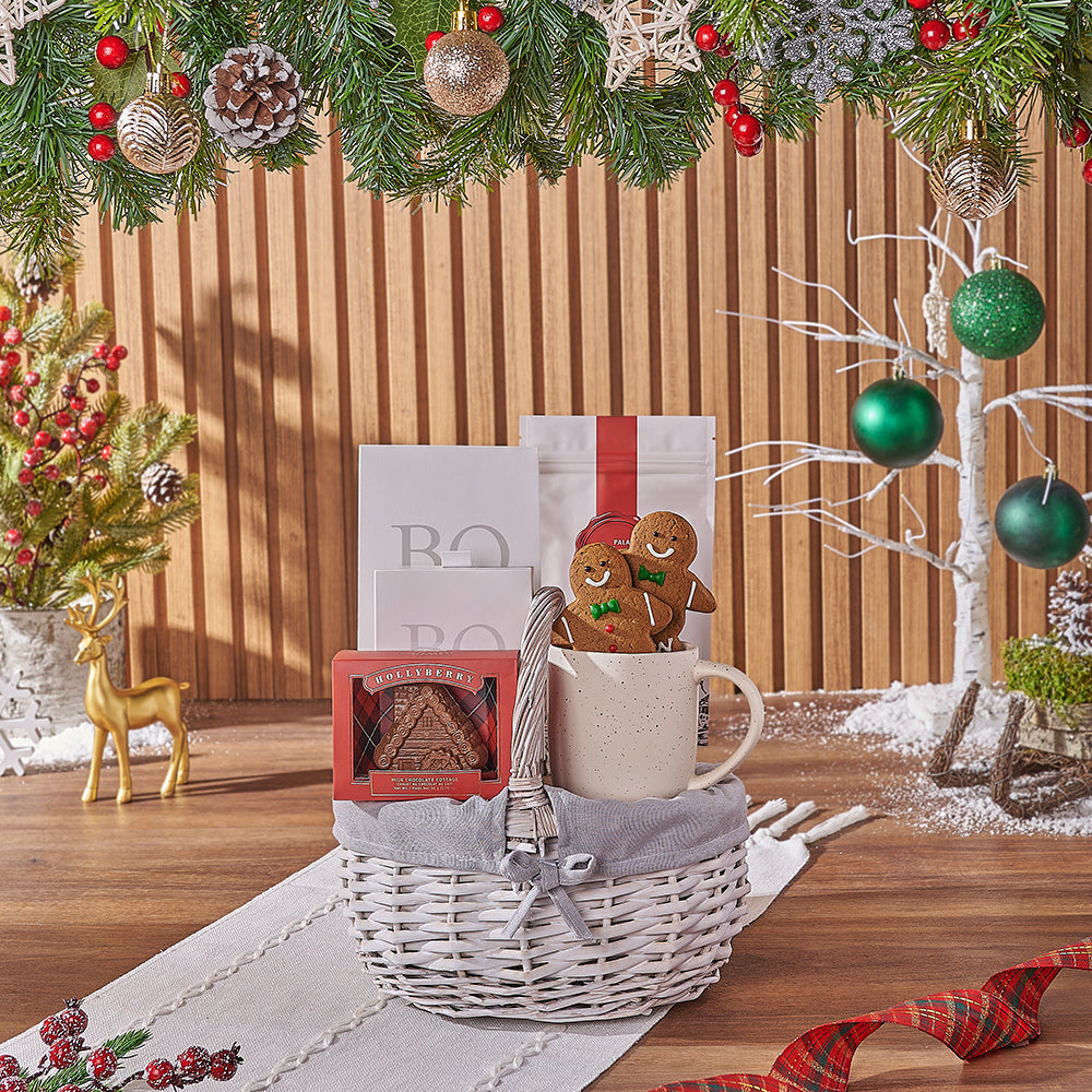 White Wicker Basket with Fine Chocolates Christmas Gift – how the gift is presented