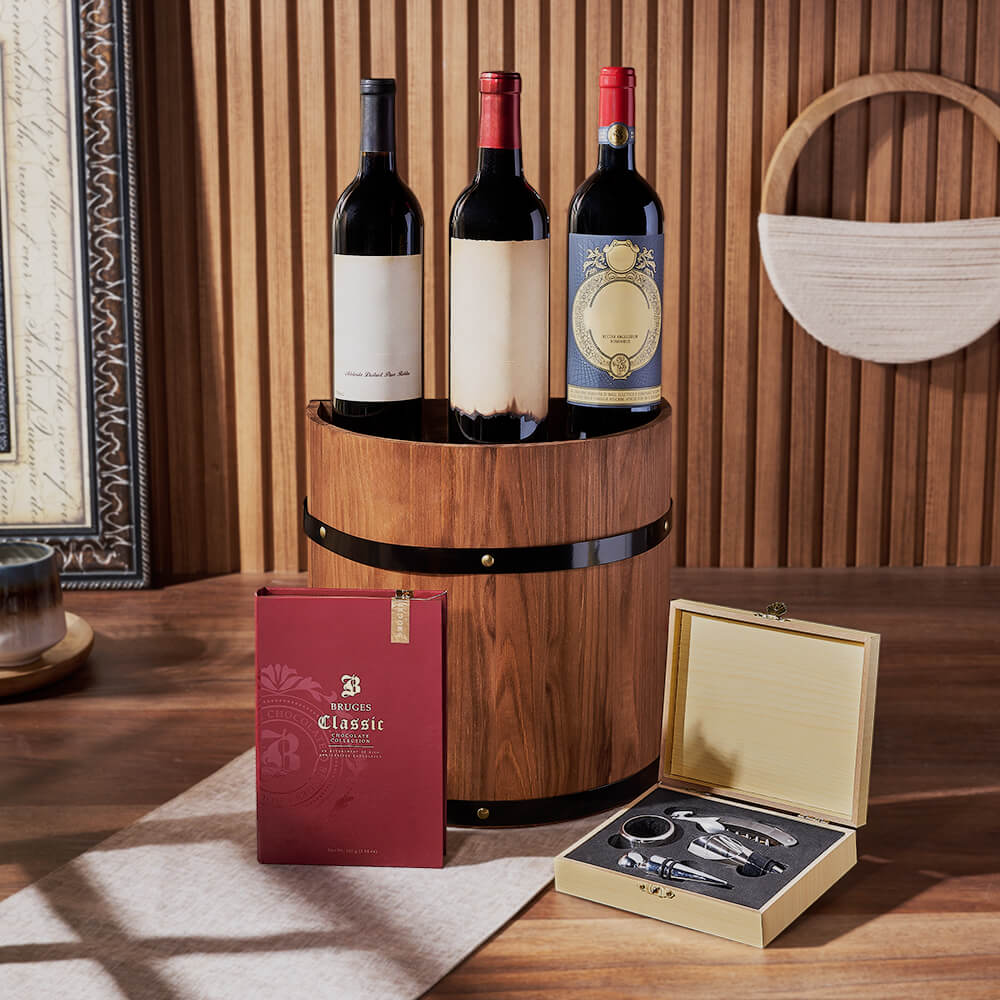 Three Bottle Wine Gift with Chocolate – how the gift is presented
