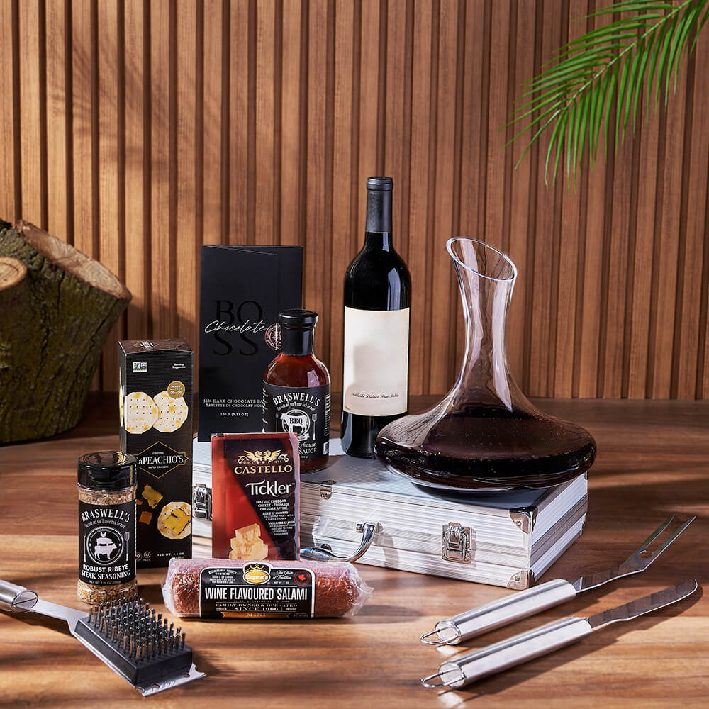 Wine &amp; BBQ Gift Set, wine gift, wine, grilling gift, grilling, decanter gift, decanter, charcuterie gift, charcuterie, Toronto delivery