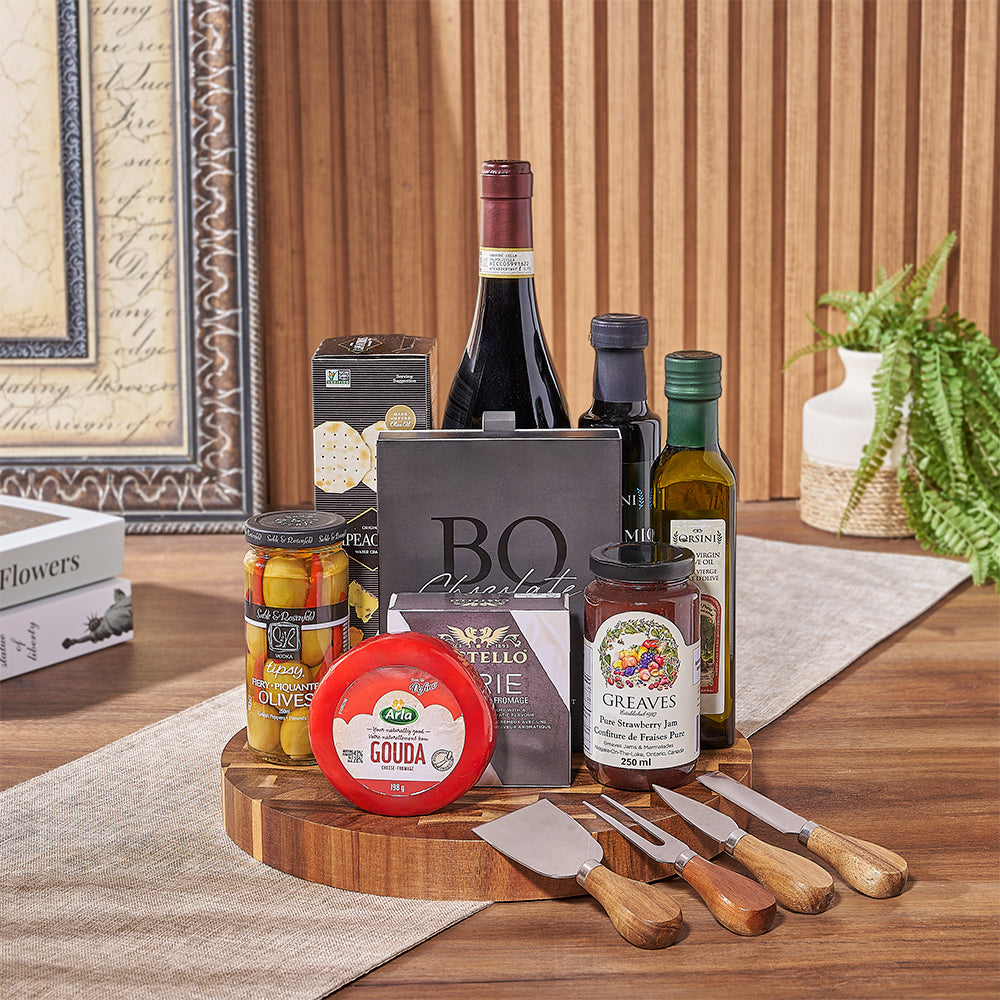 Wine &amp; Cheeseboard Gift, wine gift, wine, chocolate gift, chocolate, cheese gift, cheese, charcuterie gift, charcuterie, Toronto delivery
