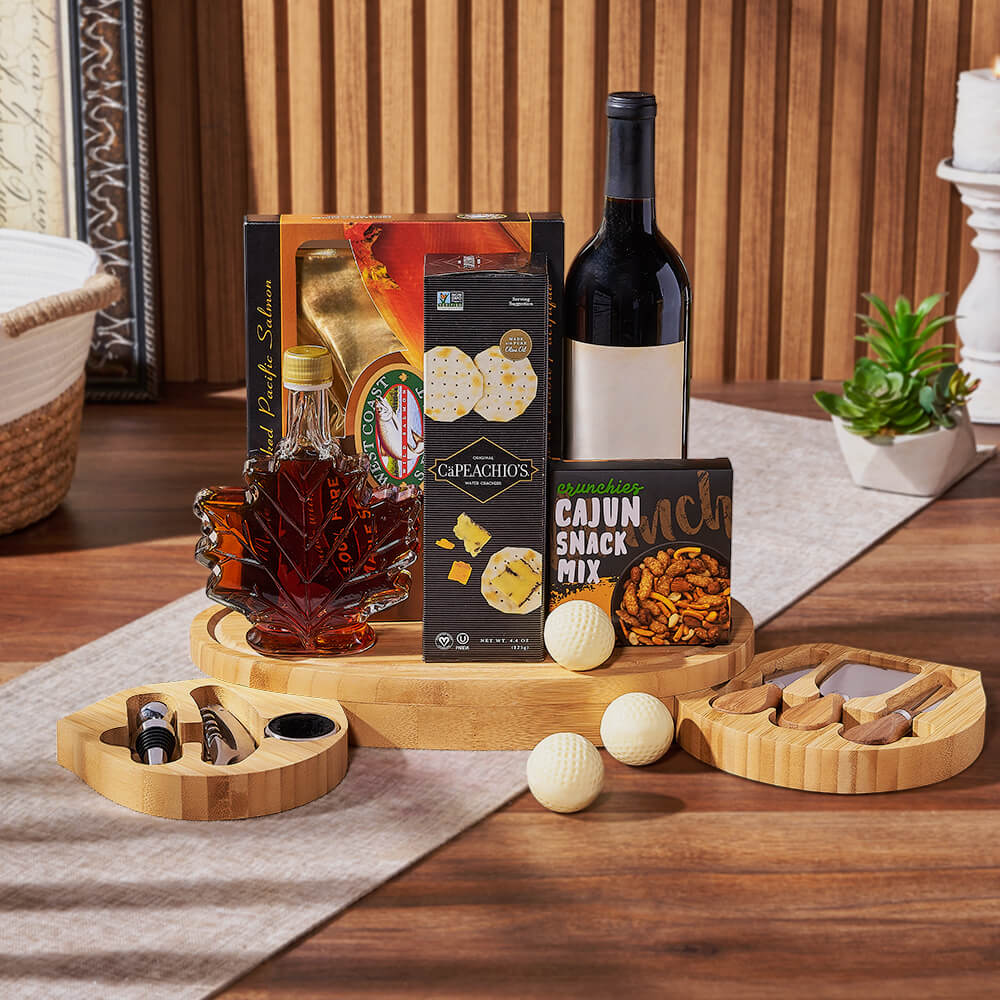Wine & Golf Cheese Board, wine gift, wine, salmon gift, salmon, seafood gift, seafood, golf gift, golf, Toronto delivery