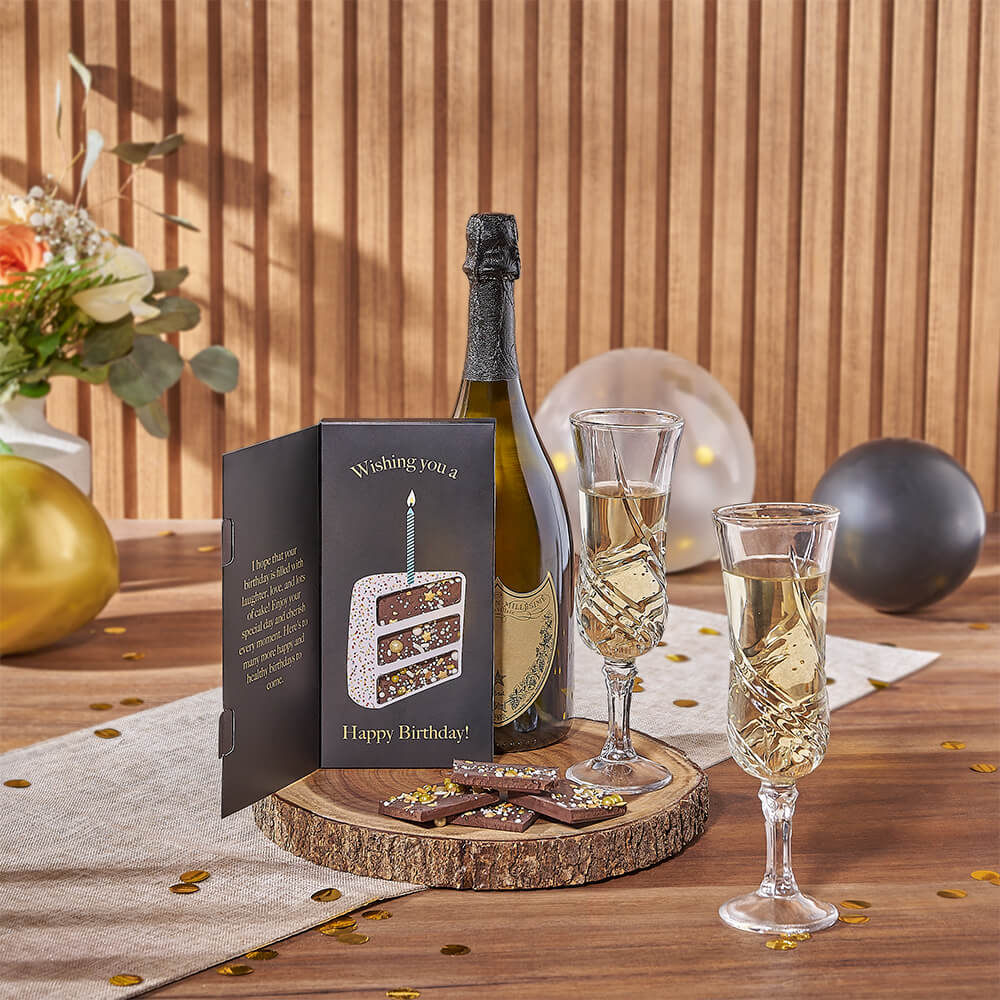 Birthday Sparkling Wine with Champagne Flutes – how the gift is presented