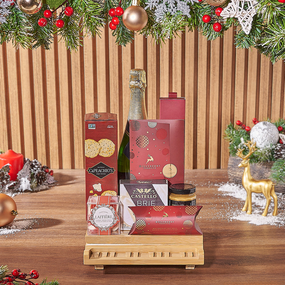 Yuletide Champagne &amp; Snack Basket, christmas gift, christmas, champagne gift, champagne, Toronto delivery