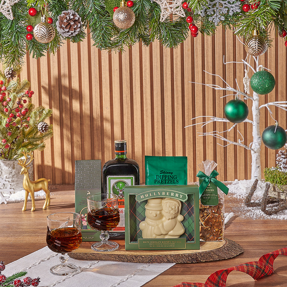 Yuletide Liquor &amp; Snack Basket, christmas gift, christmas, liquor gift, liquor, chocolate gift, chocolate, Toronto delivery