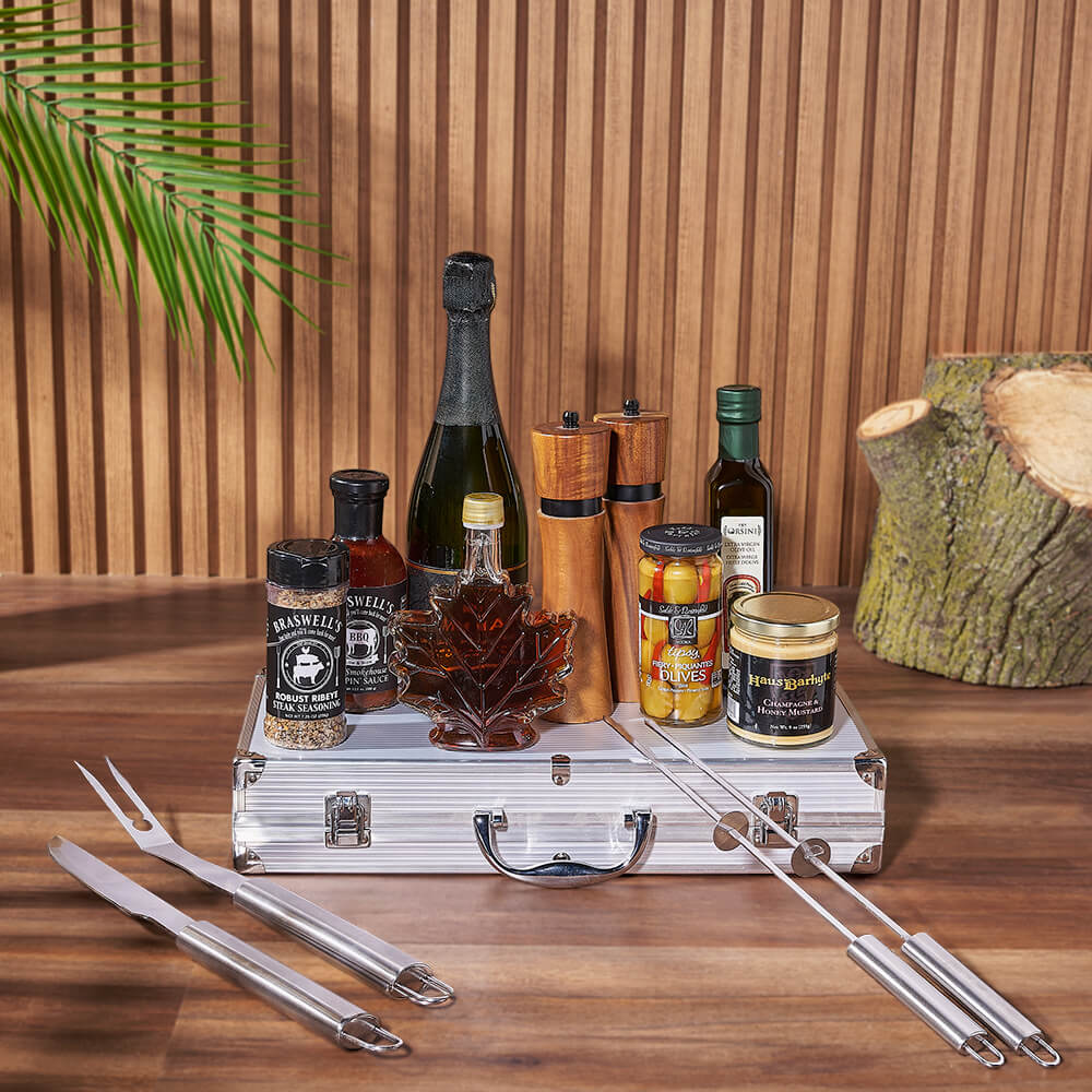 Sparkling Wine with Premium Grill Basket – how the gift is presented