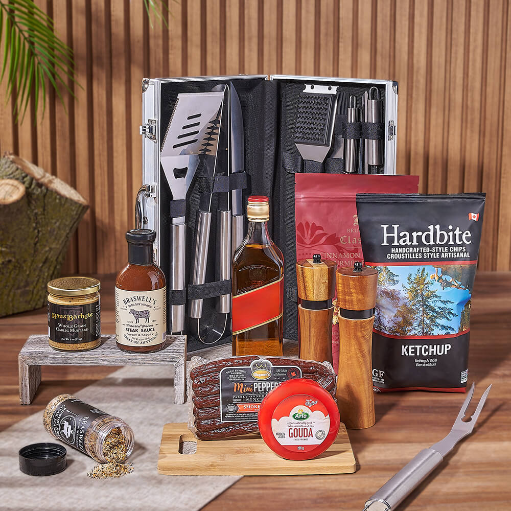 Whiskey and Grill Utensil Gift Basket – how the gift is presented
