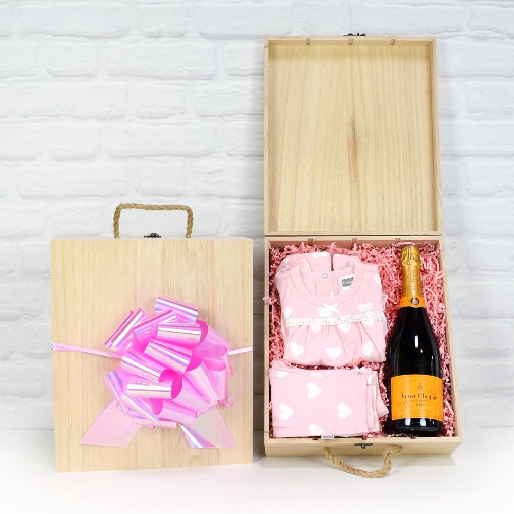 Champagne Gift with Baby Girl Dress – how the gift is presented