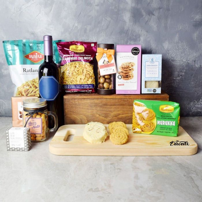 Diwali Celebration Basket with Wine – how the gift is presented