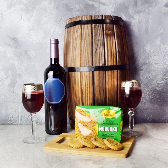 Murukku and Wine Diwali Basket – how the gift is presented