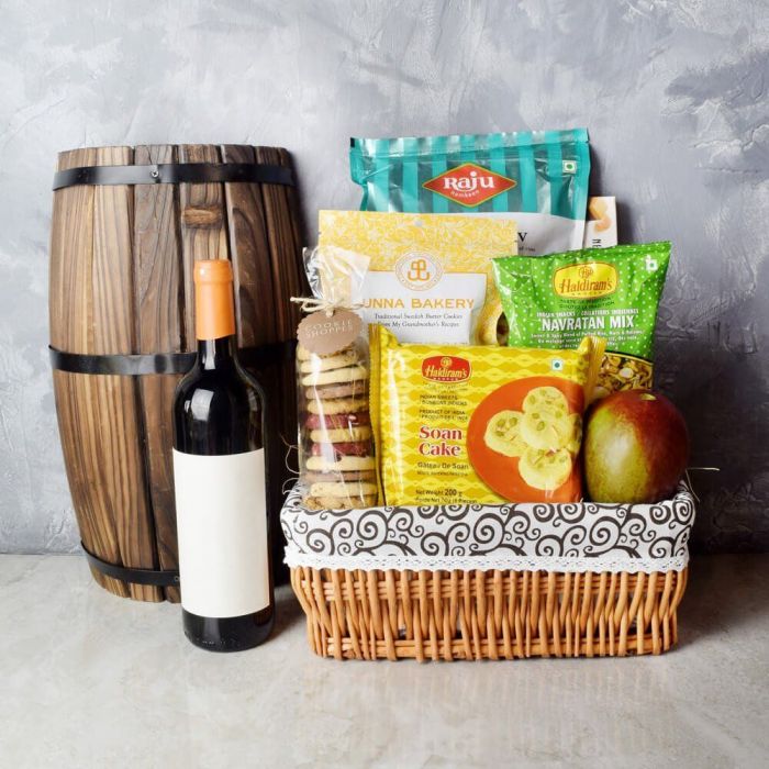 Wine Basket with Diwali Snacks – how the gift is presented