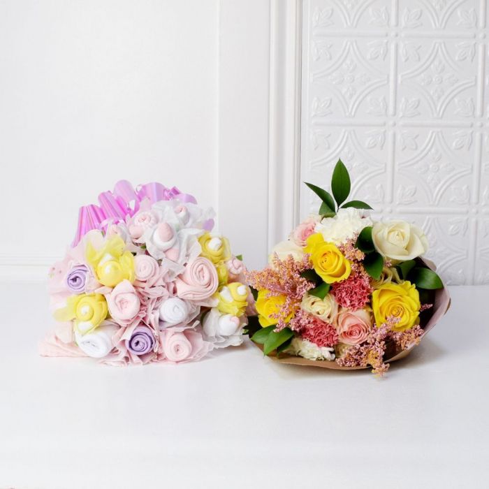 Floral &amp; Cuddly Bouquet For The Baby Girl Gift Set from Toronto Baskets - Toronto Baskets Delivery