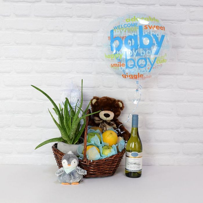 It’s a Baby Boy Gift Basket from Toronto Baskets - Wine Gift Set - Toronto Delivery