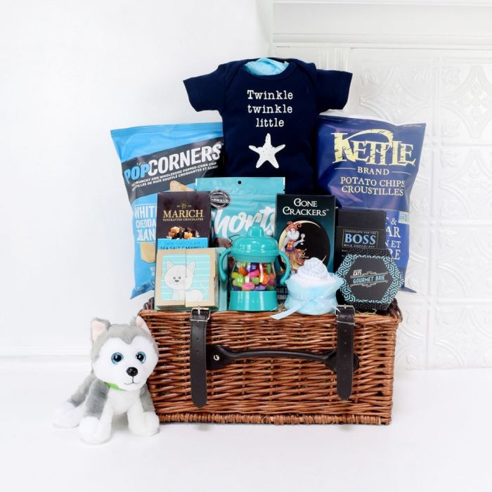 Gift Basket for Little Ones with Plush Toy and Gourmet Snacks – how the gift is presented