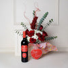 Rose and Hydrangea Vase with Wine from Toronto Baskets - Wine Gift Set - Toronto Delivery.