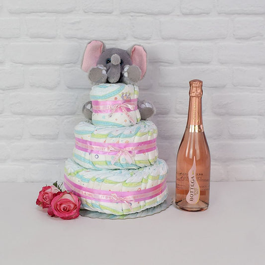 The Diaper Gateau Gift Set with Champagne from Toronto Baskets -Toronto Delivery